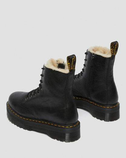 Dr. Martens Jadon Boot Leather Faux Fur Lined Platforms Black - Womens