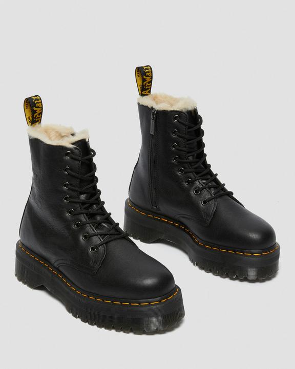 Dr. Martens Jadon Boot Leather Faux Fur Lined Platforms Black - Womens