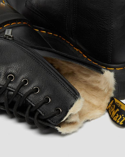Dr. Martens Jadon Boot Leather Faux Fur Lined Platforms Black - Womens