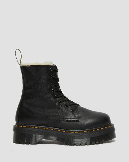 Dr. Martens Jadon Boot Leather Faux Fur Lined Platforms Black - Womens