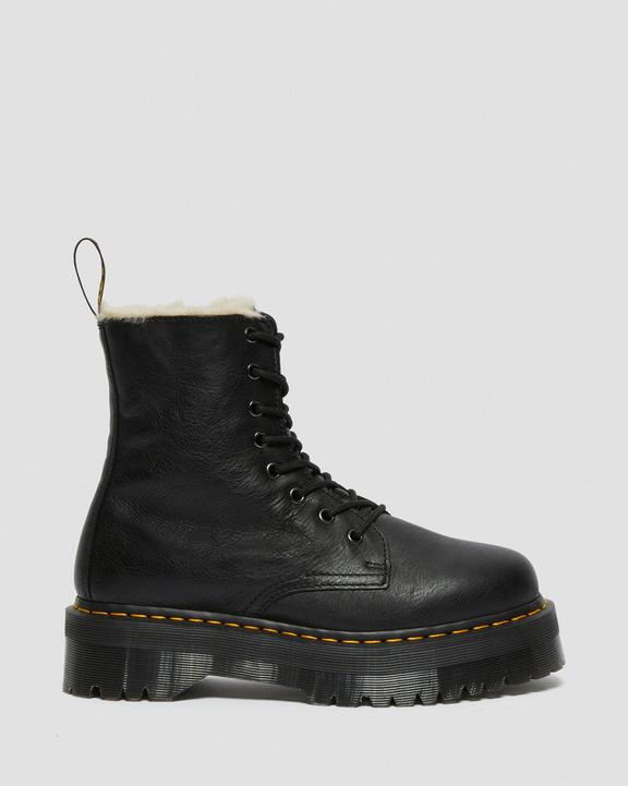 Dr. Martens Jadon Boot Leather Faux Fur Lined Platforms Black - Womens