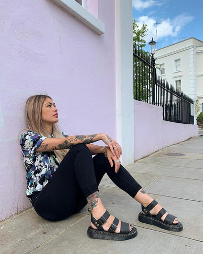 Dr Martens Gryphon Pisa Leather Platform Sandals - Black