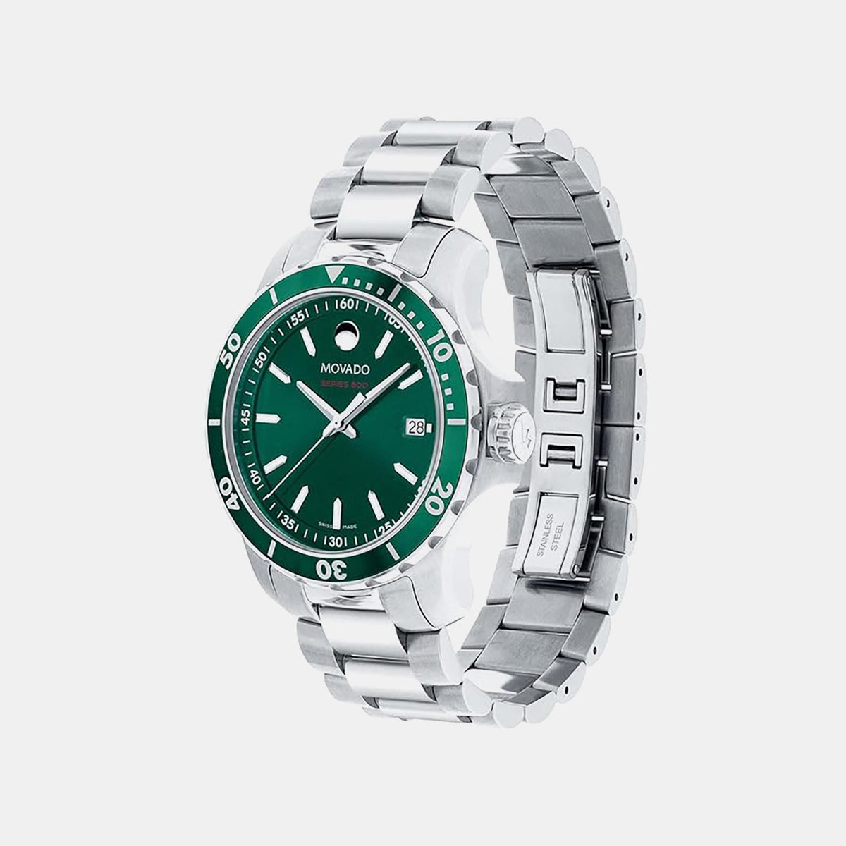 Movado Series 800 Men Quartz Green Dial Analog Stainless Steel Watch 2600136