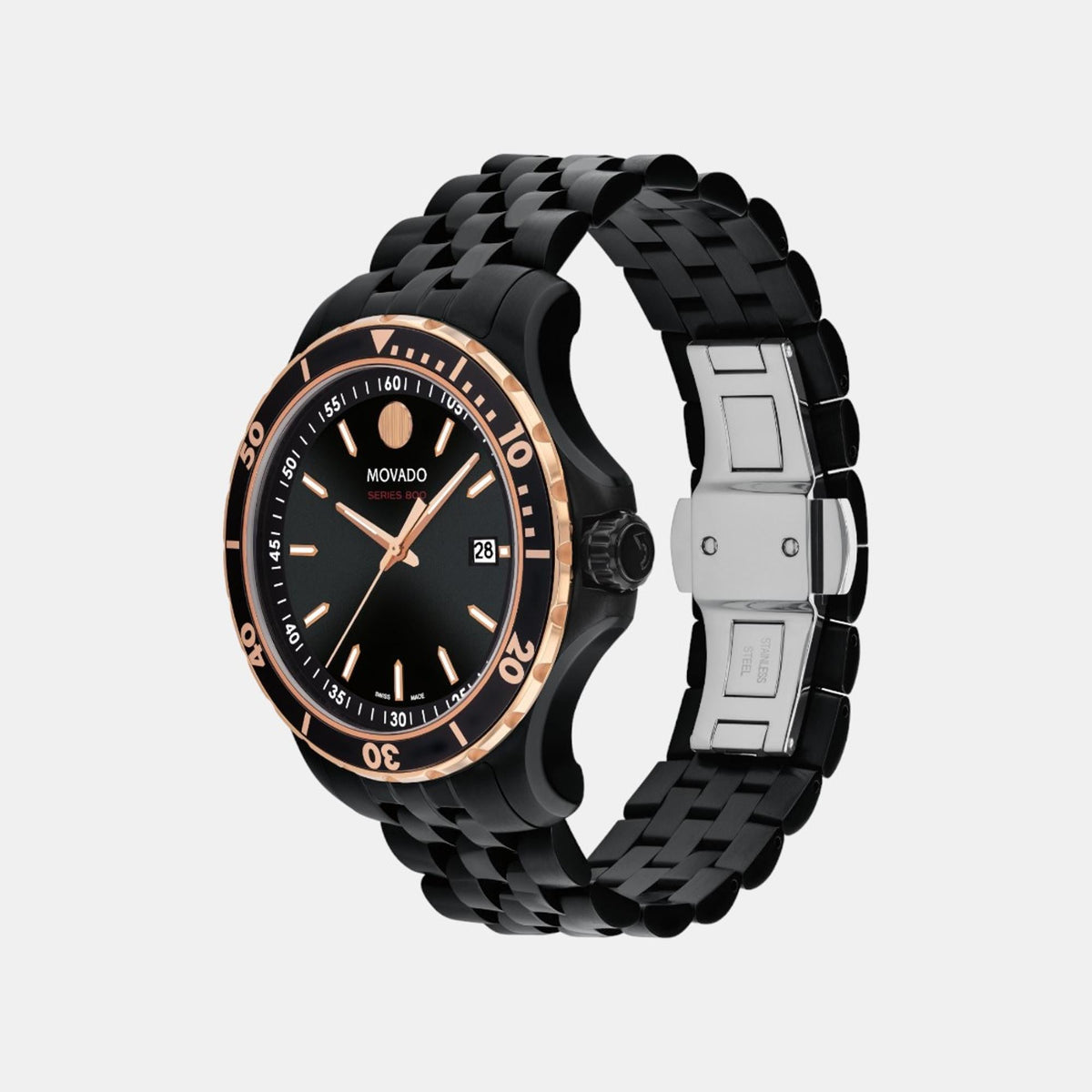 Movado Series 800 Men Quartz Black Dial Analog Stainless Steel Watch 2600186