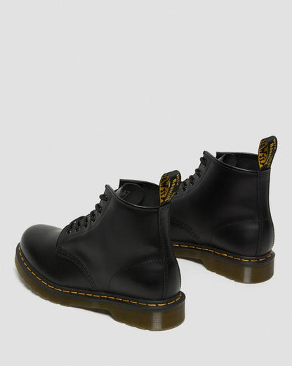 101 Yellow Stitch Smooth Leather Ankle Boots - Black - Mens