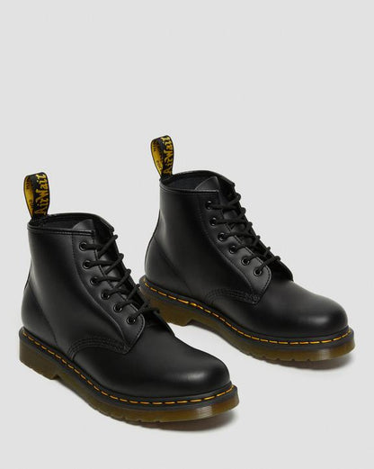 Dr. Martens 101 Yellow Stitch Smooth Leather Ankle Boots Black - Womens