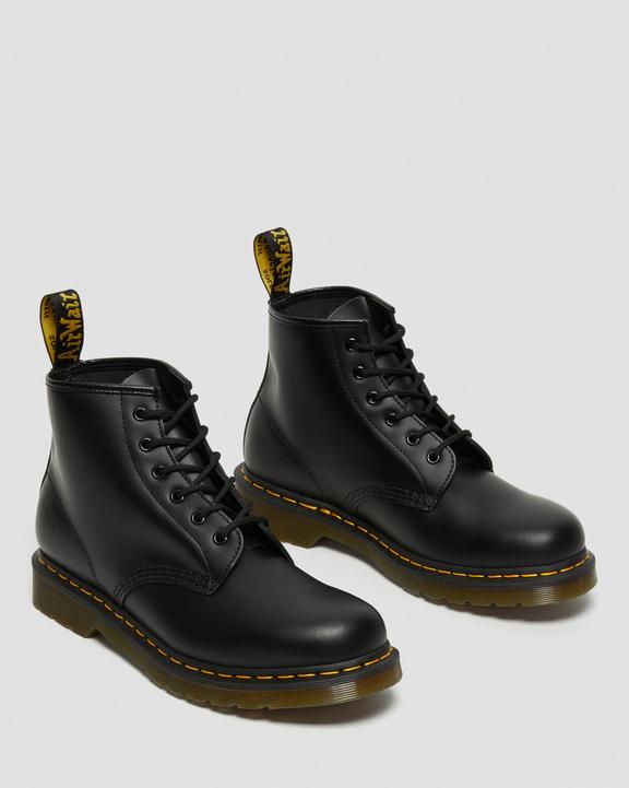 Dr. Martens 101 Yellow Stitch Smooth Leather Ankle Boots Black - Womens