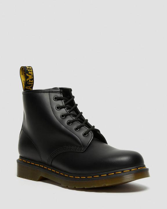 101 Yellow Stitch Smooth Leather Ankle Boots - Black - Mens