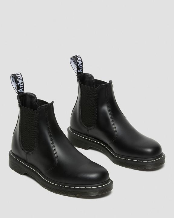 Dr. Martens White Stitch Smooth Leather Chelsea Boots Black - Womens