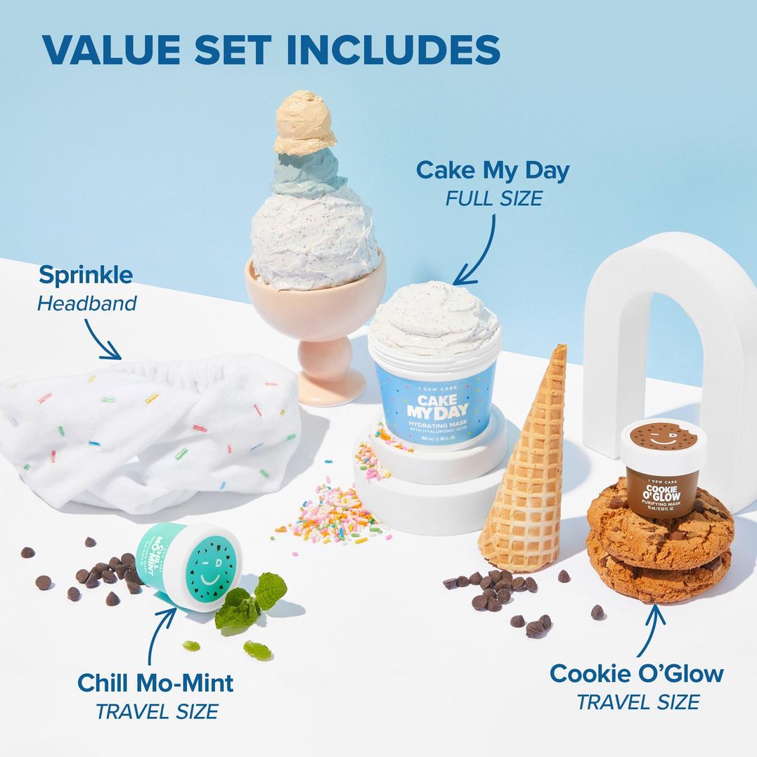 I Dew Care Sundae Scoop Ice Cream-Inspired Wash-Off Masks & Headband Set