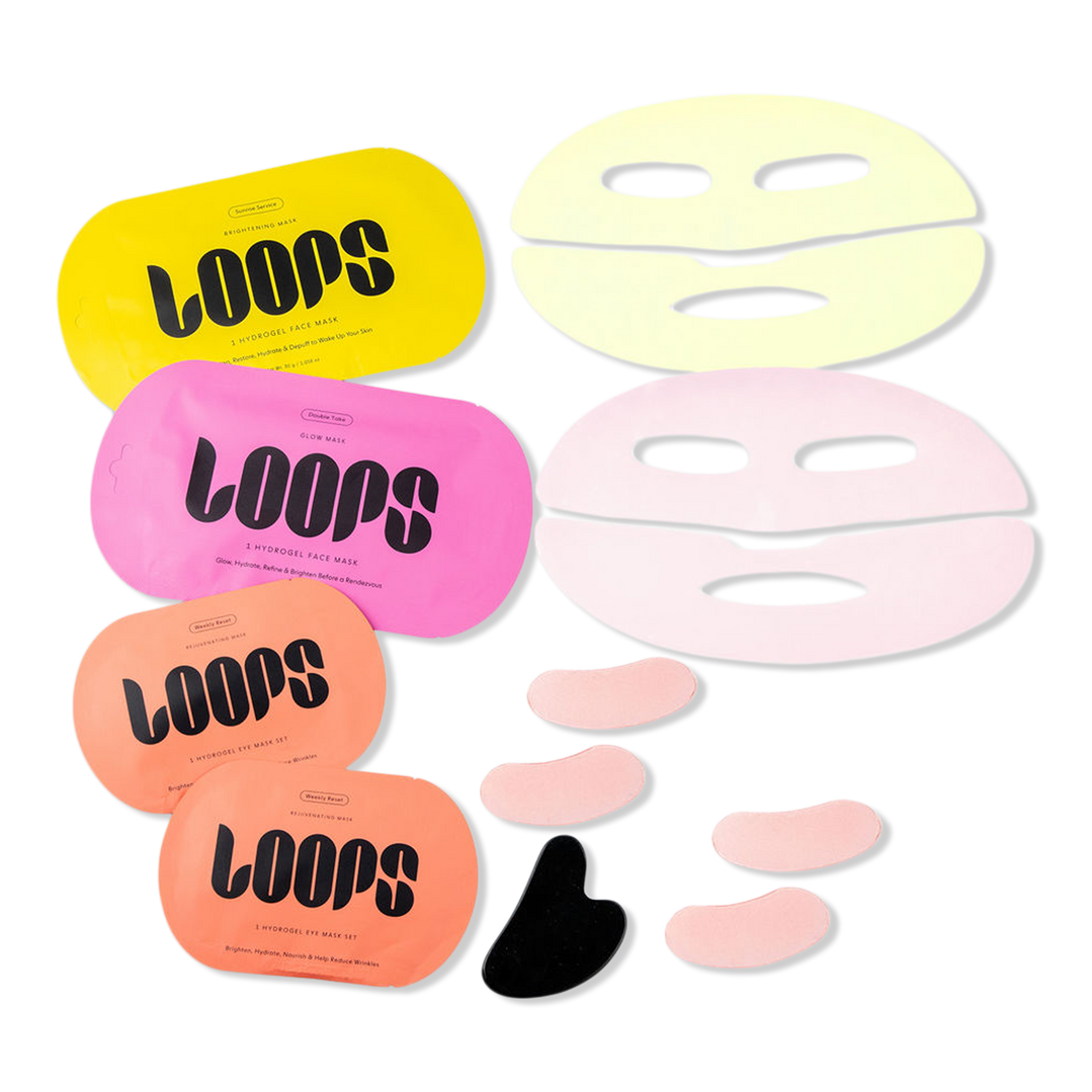 LOOPS Sculpt & Glow Hydrogel Face & Eye Mask 4 Piece Set + Gua Sha