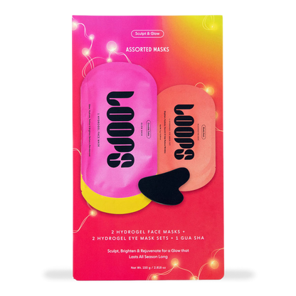 LOOPS Sculpt & Glow Hydrogel Face & Eye Mask 4 Piece Set + Gua Sha