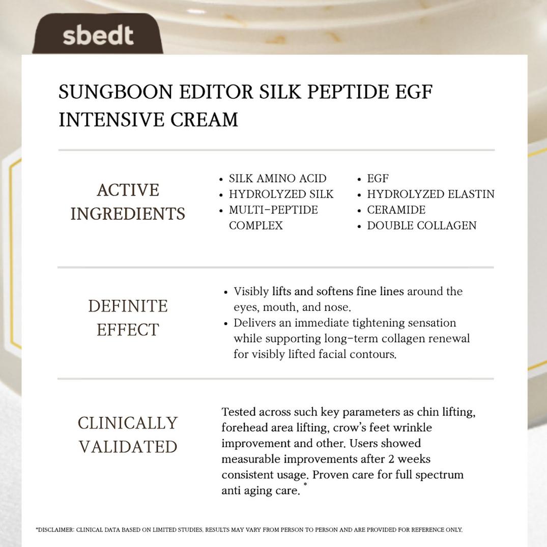 SUNGBOON EDITOR Silk Peptide EGF Intensive Cream