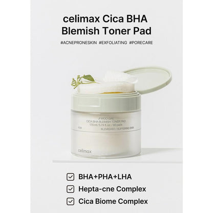celimax Jiwoogae Cica BHA Blemish Toner Pad
