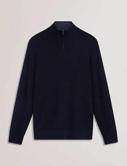 Ted Baker Limehas Wool Quarter Zip Funnel Neck Jumper In Navy