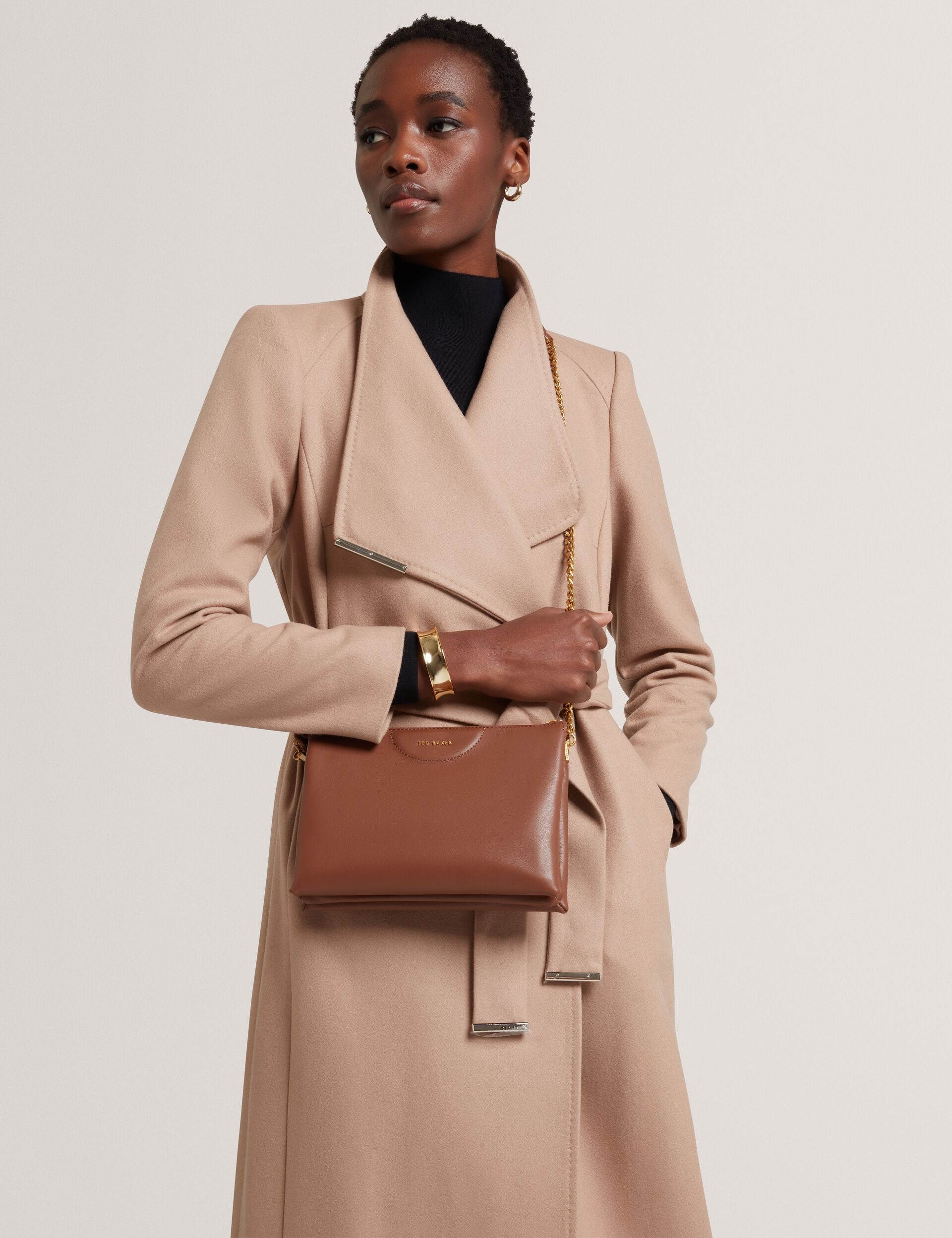 Ted Baker Esille Brown Branded Webbing Crossbody Leather Bag Women's