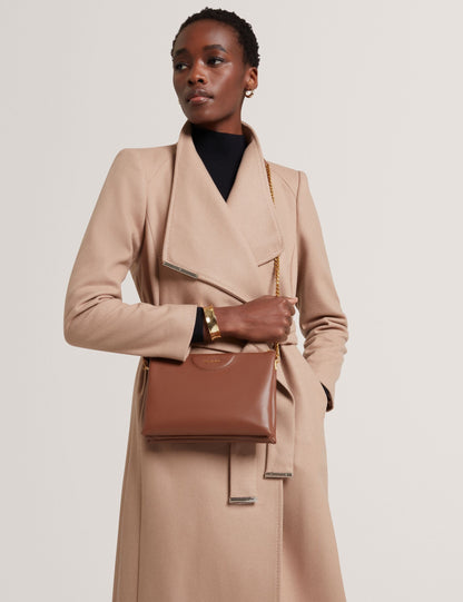 Ted Baker Esille Brown Branded Webbing Crossbody Leather Bag Women's