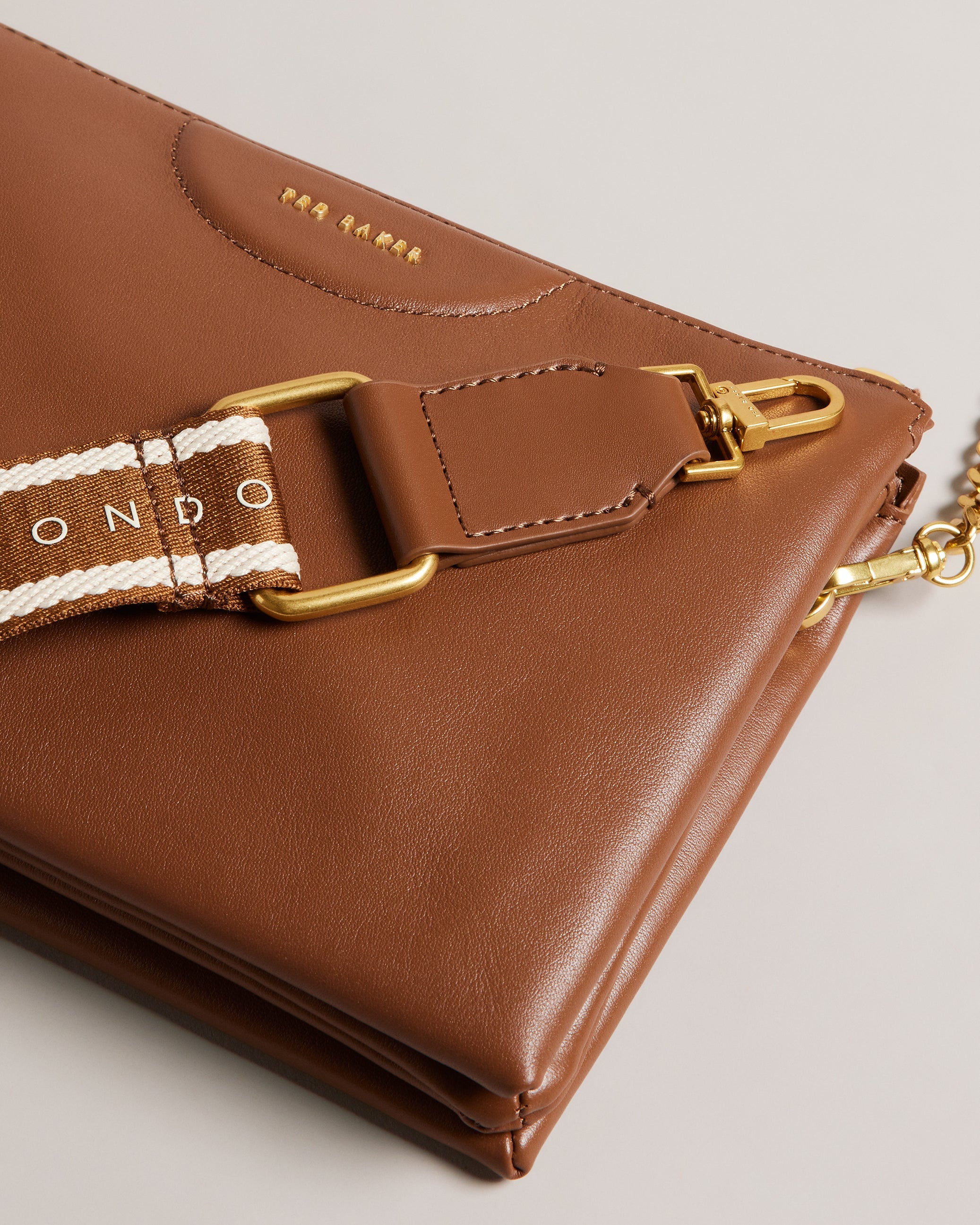 Ted Baker Esille Brown Branded Webbing Crossbody Leather Bag Women's