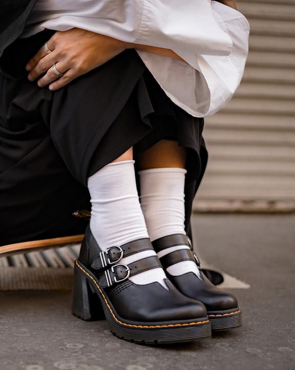 Dr Martens Eviee Sendal Leather Heeled Shoes - Black