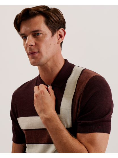 Ted Baker Ambler Colour Block Zip Neck Wool Polo Shirt