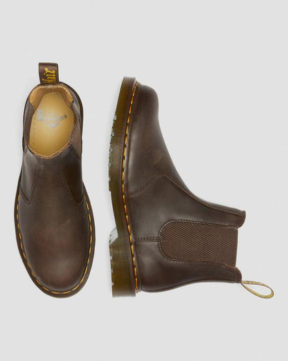 Dr. Martens 2976 Yellow Stitch Crazy Horse Leather Chelsea Boots Dark Brown - Womens