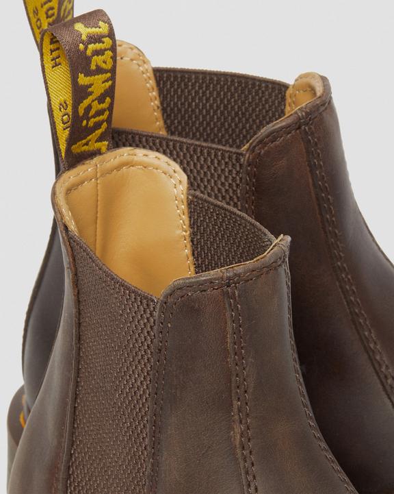 Dr. Martens 2976 Yellow Stitch Crazy Horse Leather Chelsea Boots Dark Brown - Mens