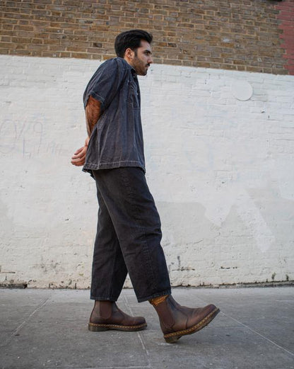 2976 Yellow Stitch Crazy Horse Leather Chelsea Boots - Dark Brown - Mens