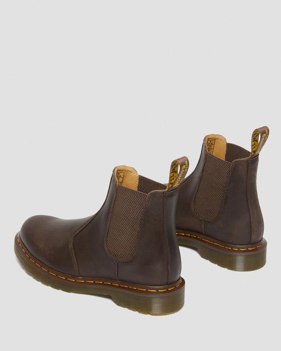 2976 Yellow Stitch Crazy Horse Leather Chelsea Boots - Dark Brown - Mens