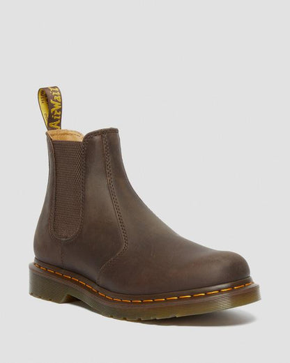 2976 Yellow Stitch Crazy Horse Leather Chelsea Boots - Dark Brown - Mens
