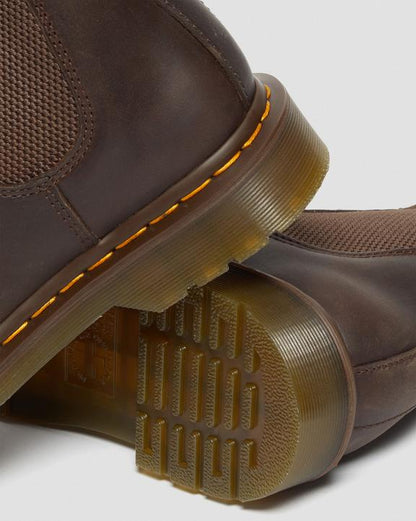 Dr. Martens 2976 Yellow Stitch Crazy Horse Leather Chelsea Boots Dark Brown - Womens