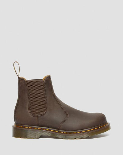2976 Yellow Stitch Crazy Horse Leather Chelsea Boots - Dark Brown - Mens