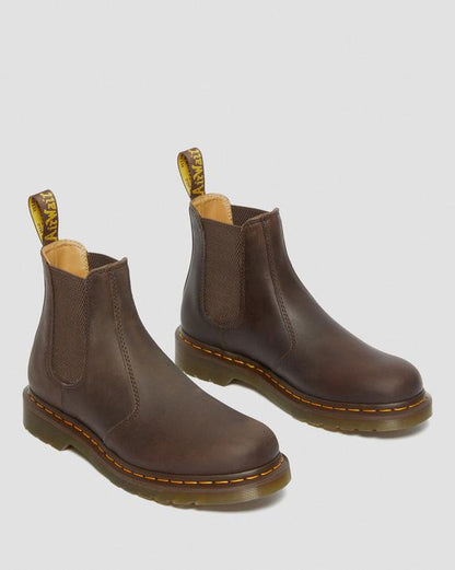 Dr. Martens 2976 Yellow Stitch Crazy Horse Leather Chelsea Boots Dark Brown - Womens