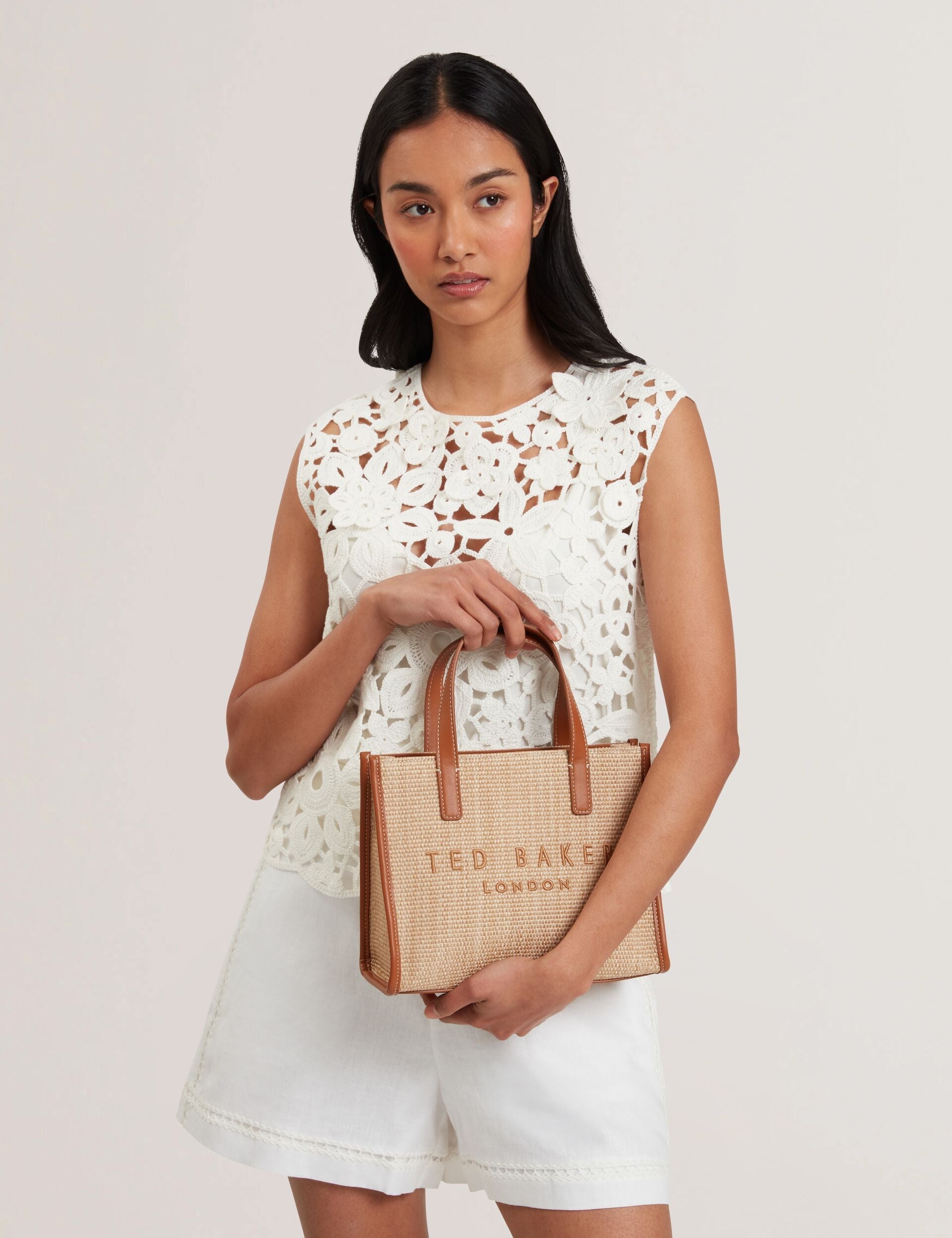 Ted Baker Paolina Raffia Pu Trim Small Icon Tote Bag Women's