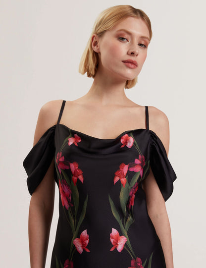 Ted Baker Lucern Floral Satin Off Shoulder Bias Midi Dress Women's