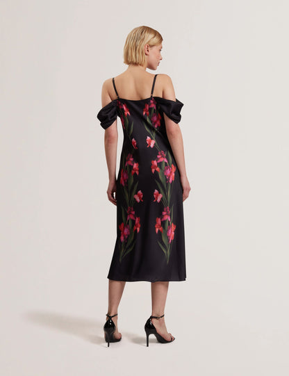 Ted Baker Lucern Floral Satin Off Shoulder Bias Midi Dress Women's