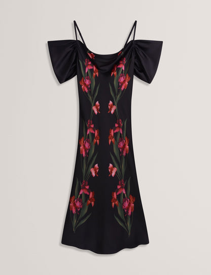 Ted Baker Lucern Floral Satin Off Shoulder Bias Midi Dress Women's