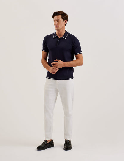 Ted Baker Dunow Pointelle Detail Striped Trim Polo Shirt