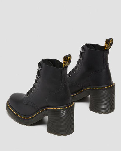 Dr Martens Jesy Sendal Leather Lace Up Flared Heel Boots - Black