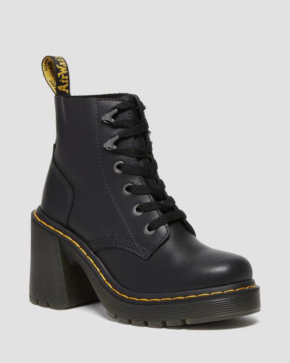 Dr Martens Jesy Sendal Leather Lace Up Flared Heel Boots - Black