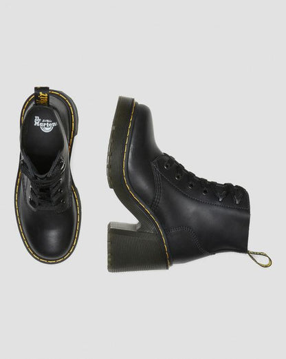 Dr Martens Jesy Sendal Leather Lace Up Flared Heel Boots - Black