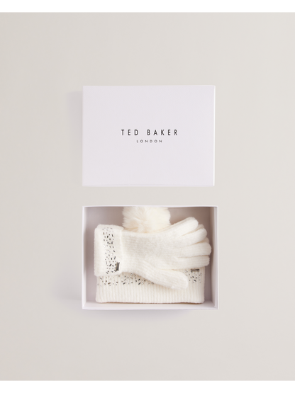 Ted Baker Keriis Rhinestone Knitted Hat And Gloves Set Women's
