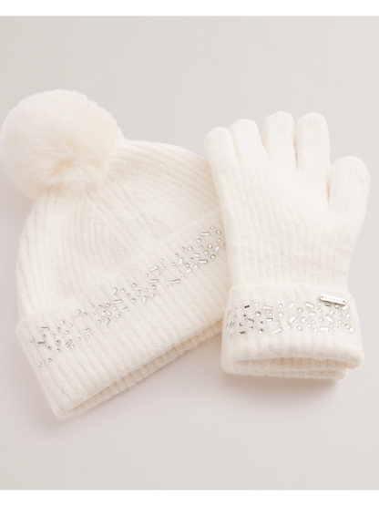 Ted Baker Keriis Rhinestone Knitted Hat And Gloves Set Women's