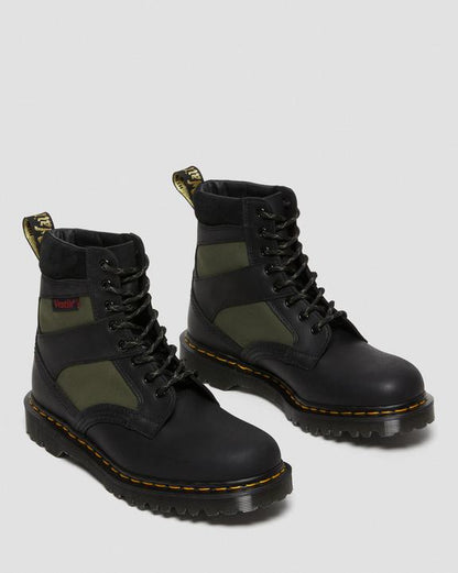 Dr Martens 1460 Made In England Padded Panel Lace Up Boots - Black+Olive