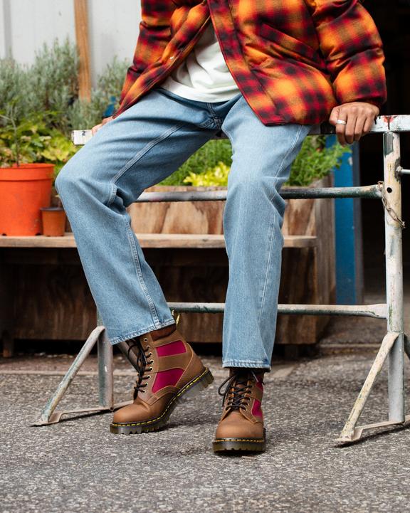 Dr Martens 1460 Made In England Padded Panel Lace Up Boots - Brown+Oxblood
