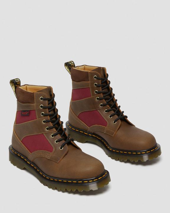 Dr Martens 1460 Made In England Padded Panel Lace Up Boots - Brown+Oxblood