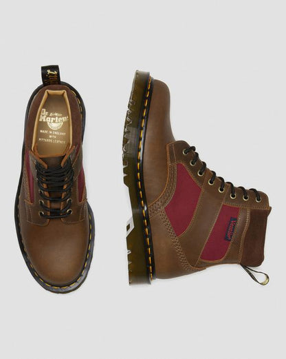 Dr Martens 1460 Made In England Padded Panel Lace Up Boots - Brown+Oxblood