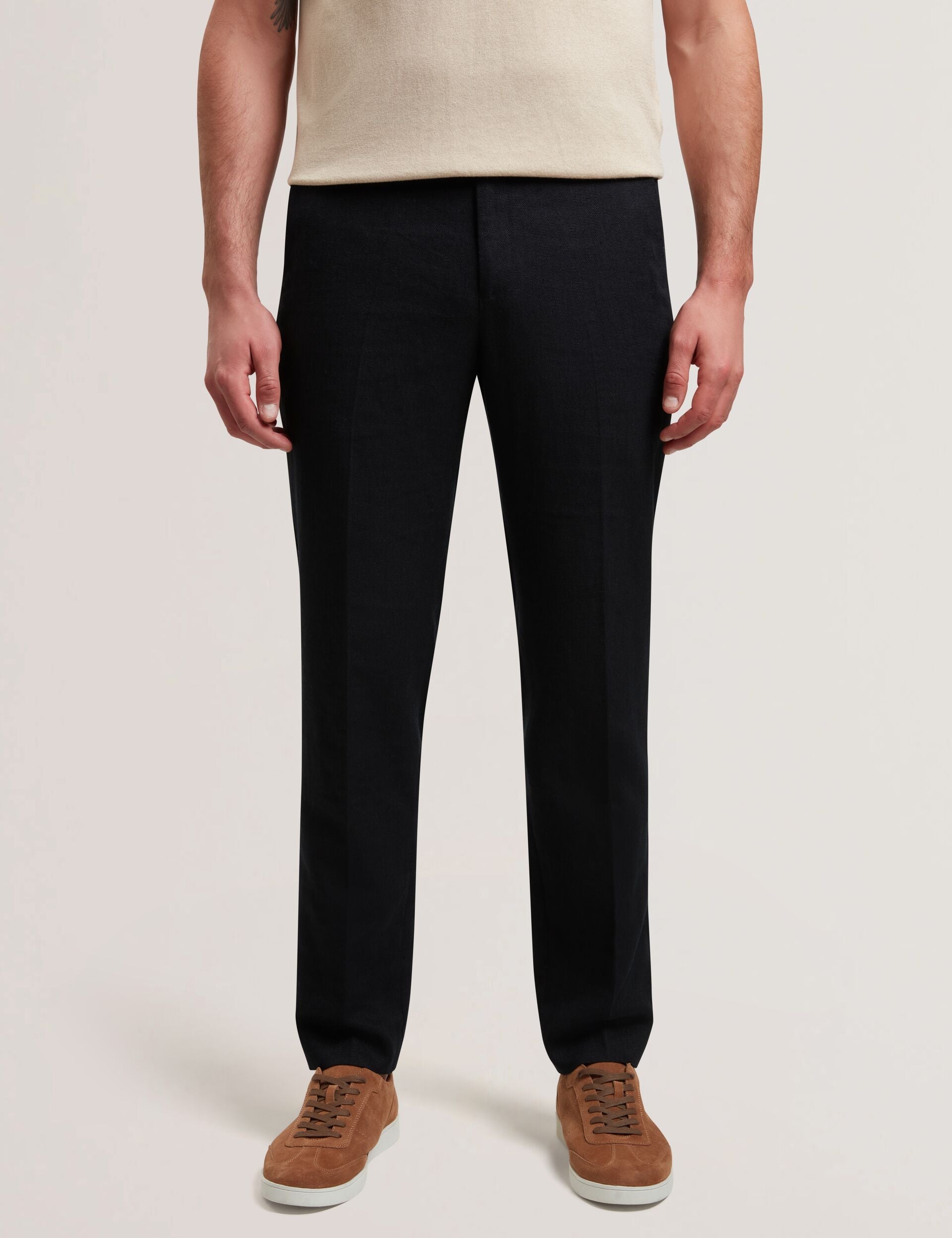 Ted Baker Kumart Black Linen Blend Woven Slim Fit Trousers