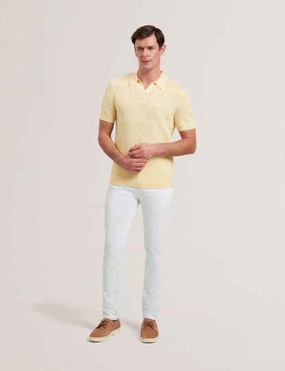 Ted Baker Willden Textured Knit Open Neck Cotton Polo Shirt