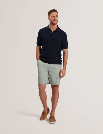Ted Baker Waterby Navy Textured Knit Silk Cotton Polo Shirt