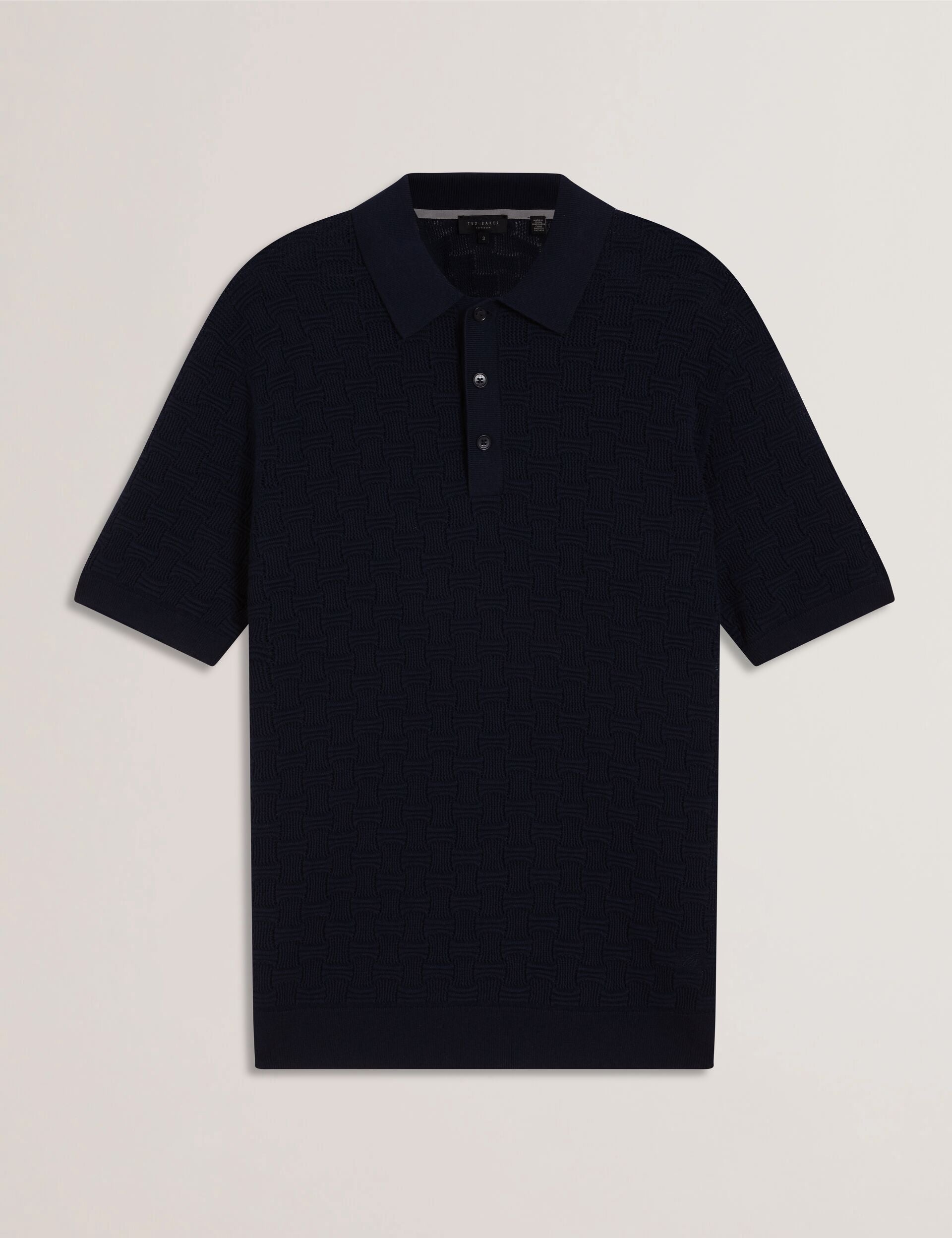 Ted Baker Waterby Navy Textured Knit Silk Cotton Polo Shirt